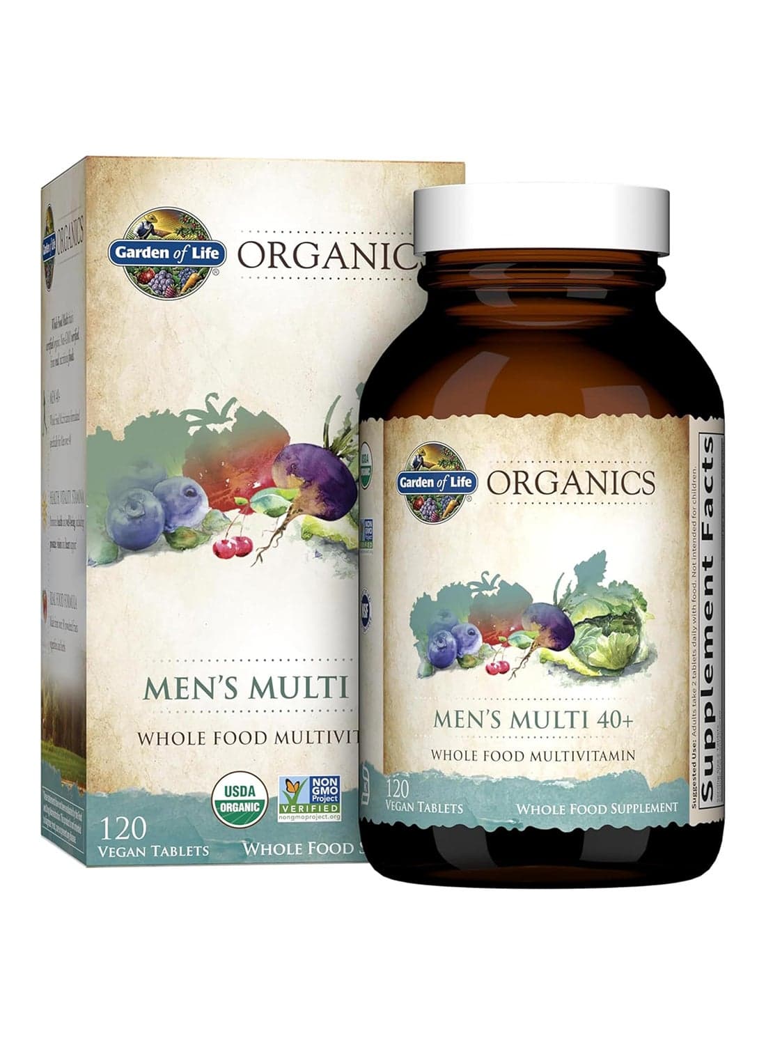 Organic Men's Multi 40+ Whole Food Multivitamin 120 Vegan Tablets