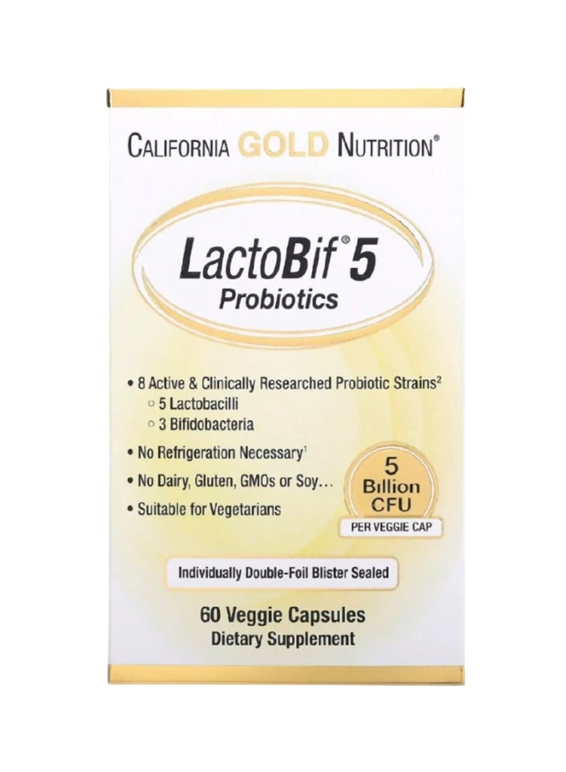 Lactobif 5 Probiotics 5 Billion Cfu 60 Veggie Capsules Packaging May Vary