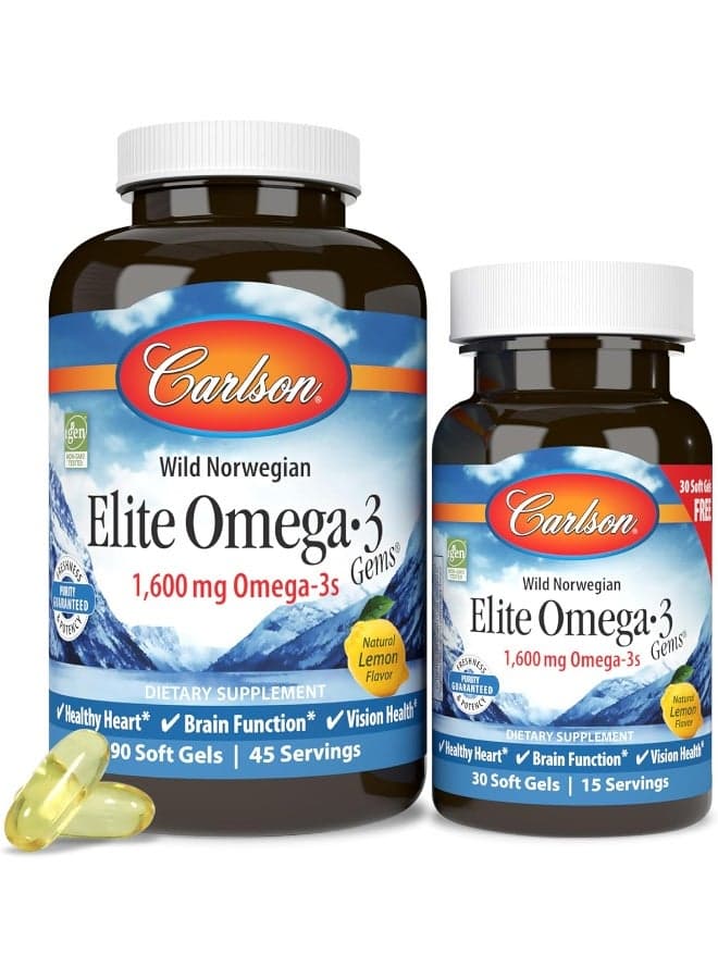 Elite Omega-3 Gems, Norwegian, 1,600 mg Omega-3s, 90 + 30 Soft Gels