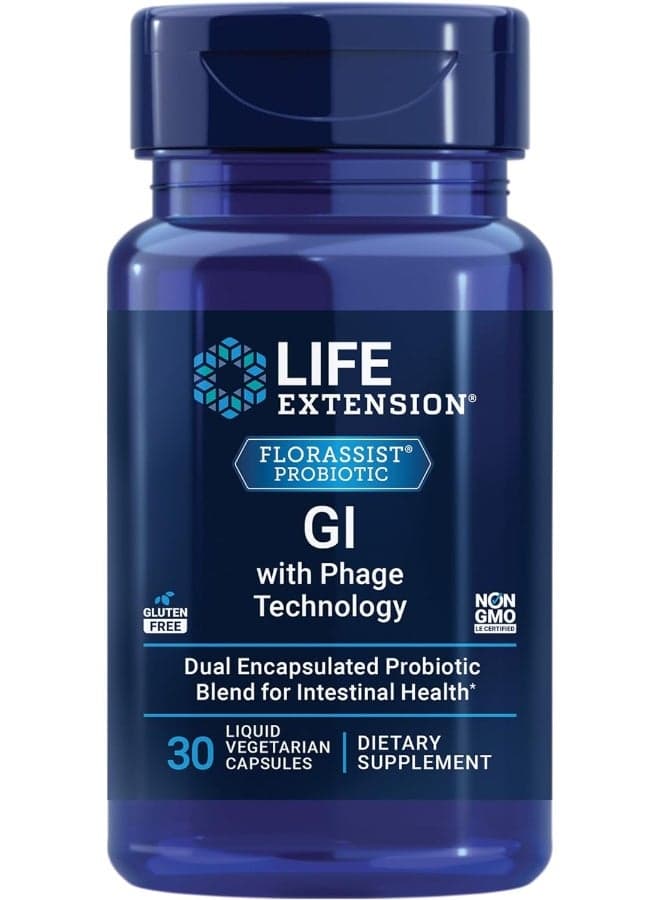 Florassist Probiotic, GI with Phage Technology, 30 Liquid Vegetarian Capsules Packaging May Vary