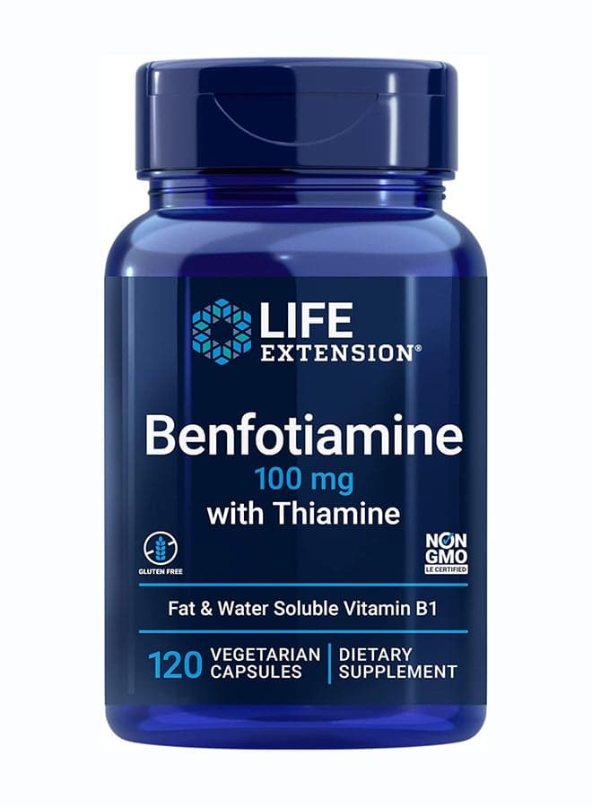 Benfotiamine With Thiamine 100mg Dietary Supplement - 120 Vegetarian Capsule