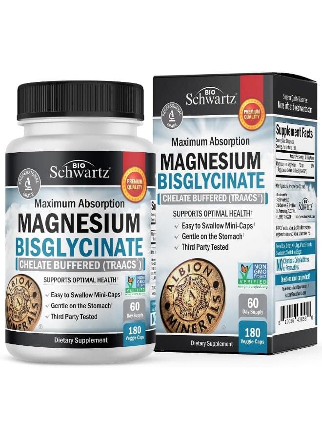 Maximum Absorption Magnesium Bisglycinate Dietary Supplement - 180 Capsules