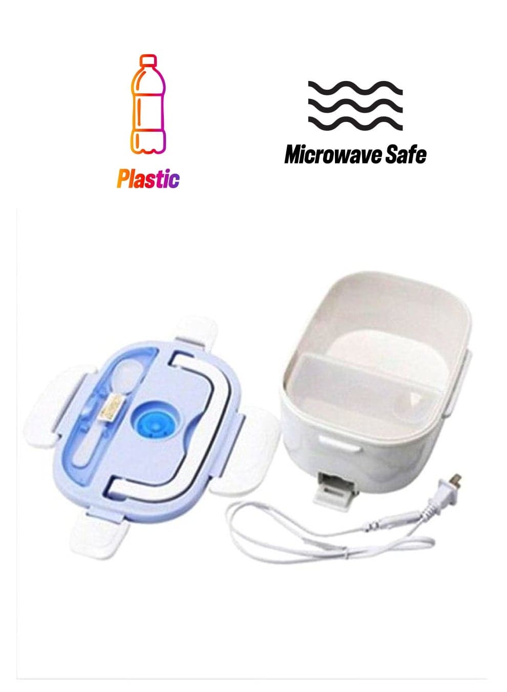Electric Lunch Box Set White/Blue 3Liters