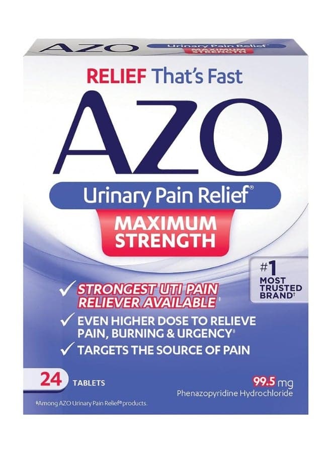 AZO Urinary Pain Relief Maximum Strength, Fast relief of UTI Pain, Burning & Urgency, Targets Source of Pain, #1 Most Trusted Brand, 24 Tablets