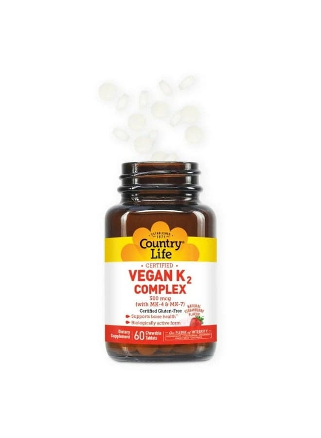 Certified Vegan K2 Complex 500mcg, 60 Chewable Tablets Packaging May Vary
