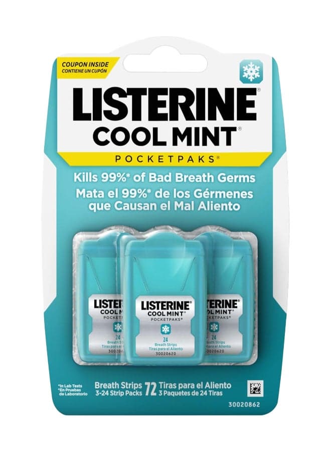 Cool Mint Pocketpaks Breath Strips, 3 Pack, 24 Strip (72 Count)