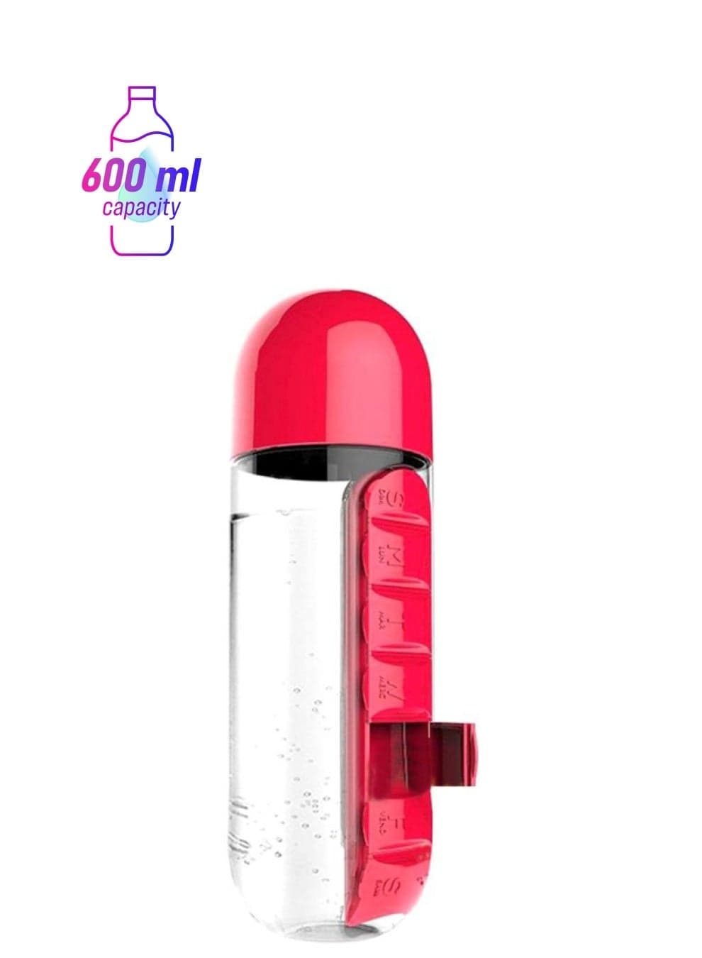 Pill Organizer Water Bottle Red 8 x 23.5cm