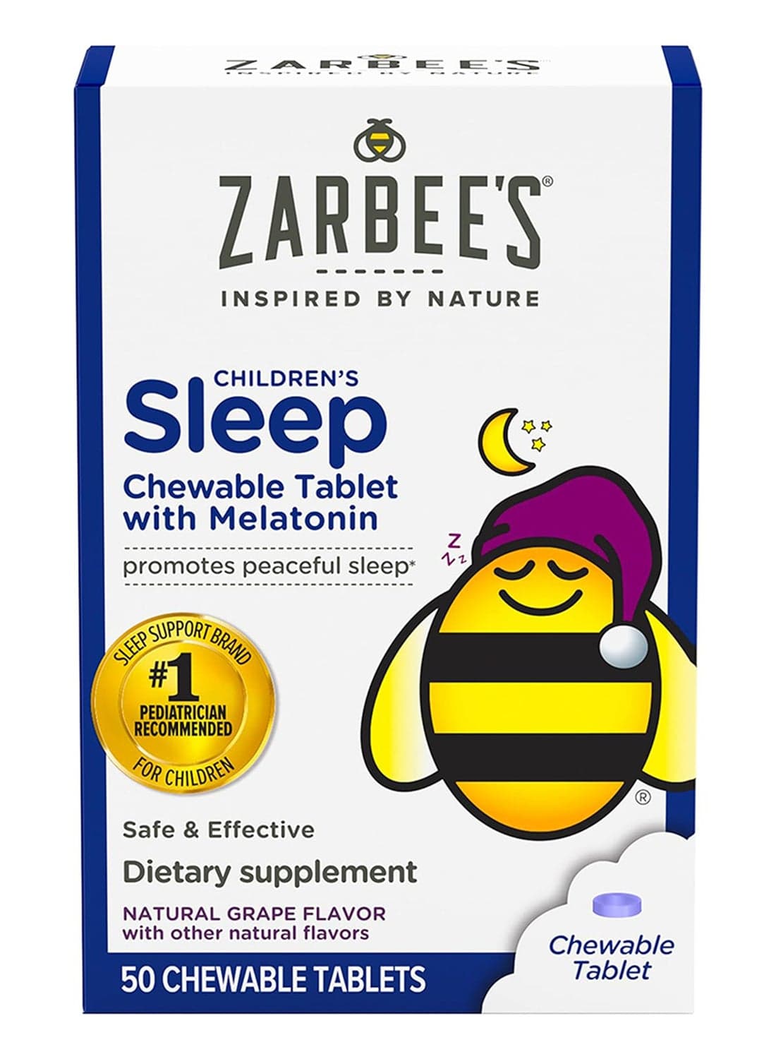 Natural Grape Flavour Melatonin For Sleep - 50 Chewable Tablets