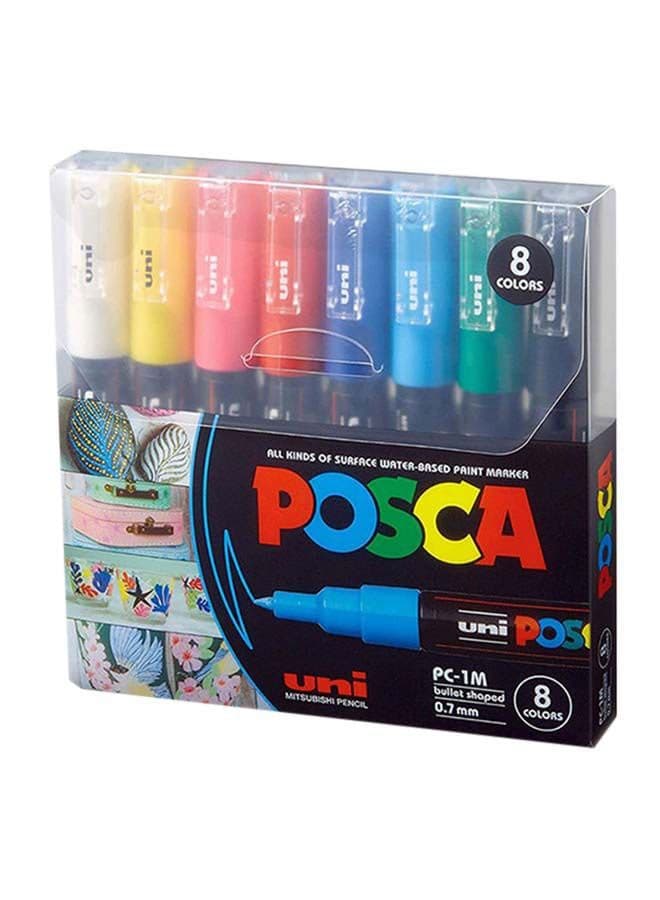8-Piece Bullet Shaped Paint Marker Set 0.7 mm Red/Blue/pink
