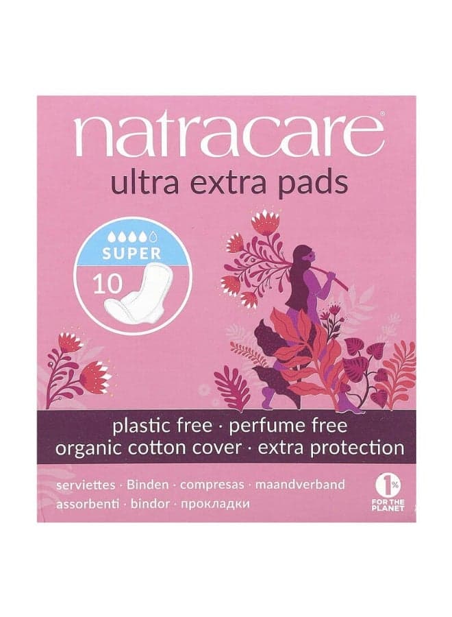 Natracare, Ultra Extra Pads, Organic Cotton Cover, Super, 10 Pads Long