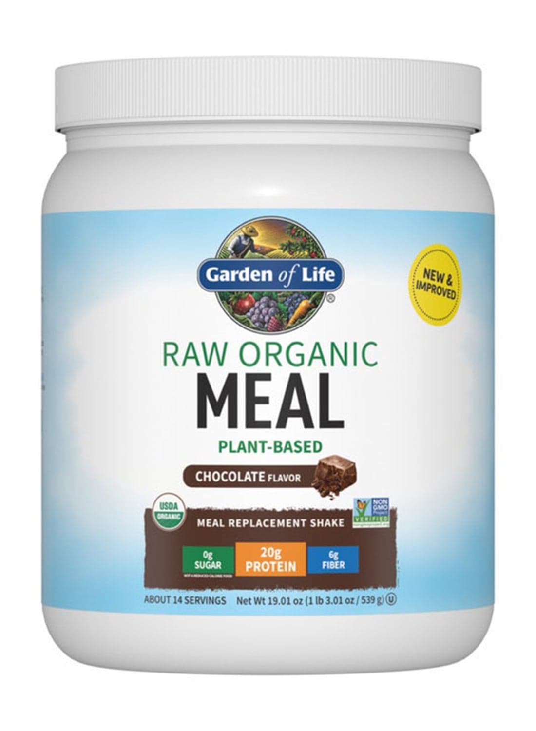 Raw Organic Meal Plant-Based - Chocolate Flavor 19.01oz.(539 g) Packaging may vary