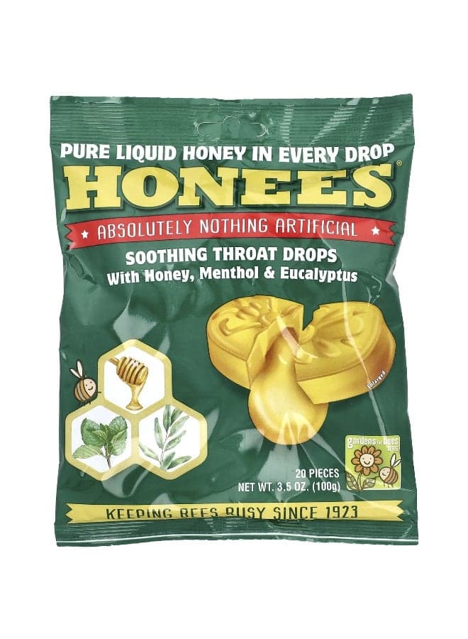 Soothing Throat Drops With Honey Menthol & Eucalyptus 20 Pieces 3.5 Oz 100 G