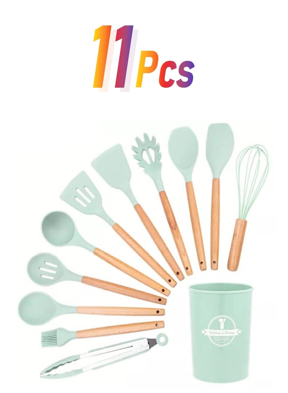 11-Piece Cooking Utensils Kitchen Set Mint Green