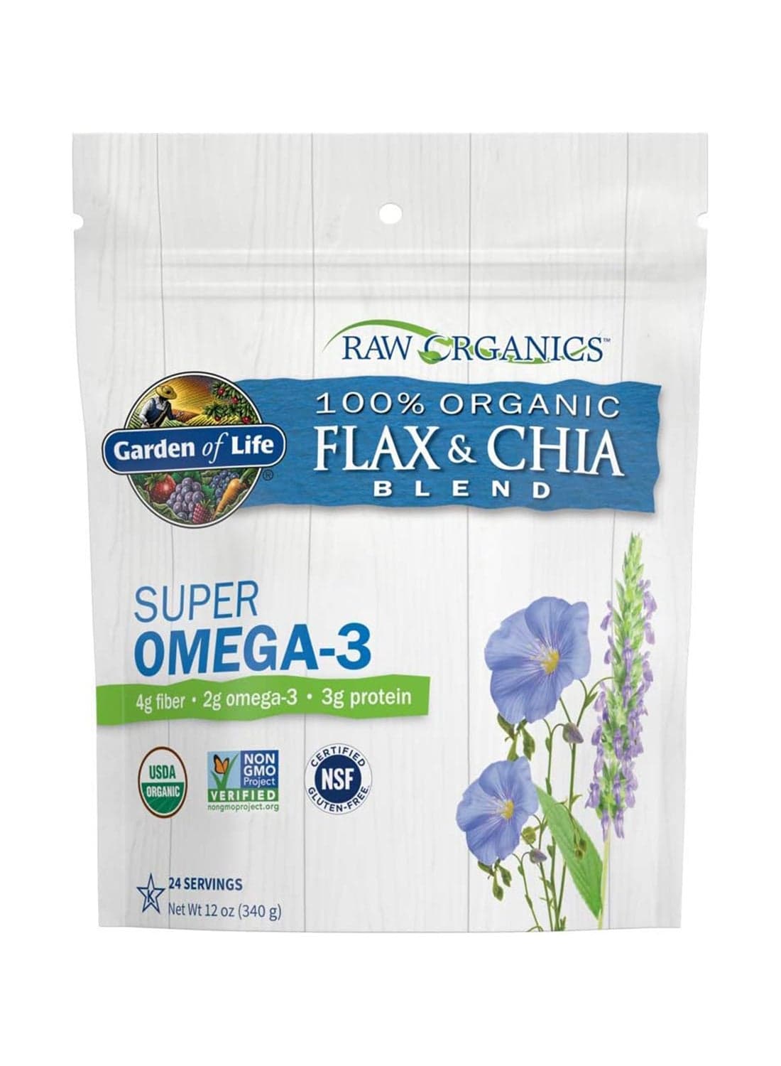 Raw Organics Flax & Chia Seeds, Super Omega-3, 12 oz