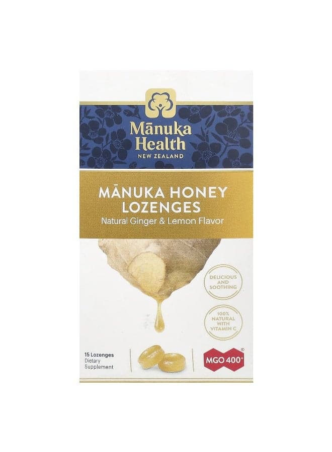 Manuka Honey Lozenges Natural Ginger & Lemon 15 Lozenges