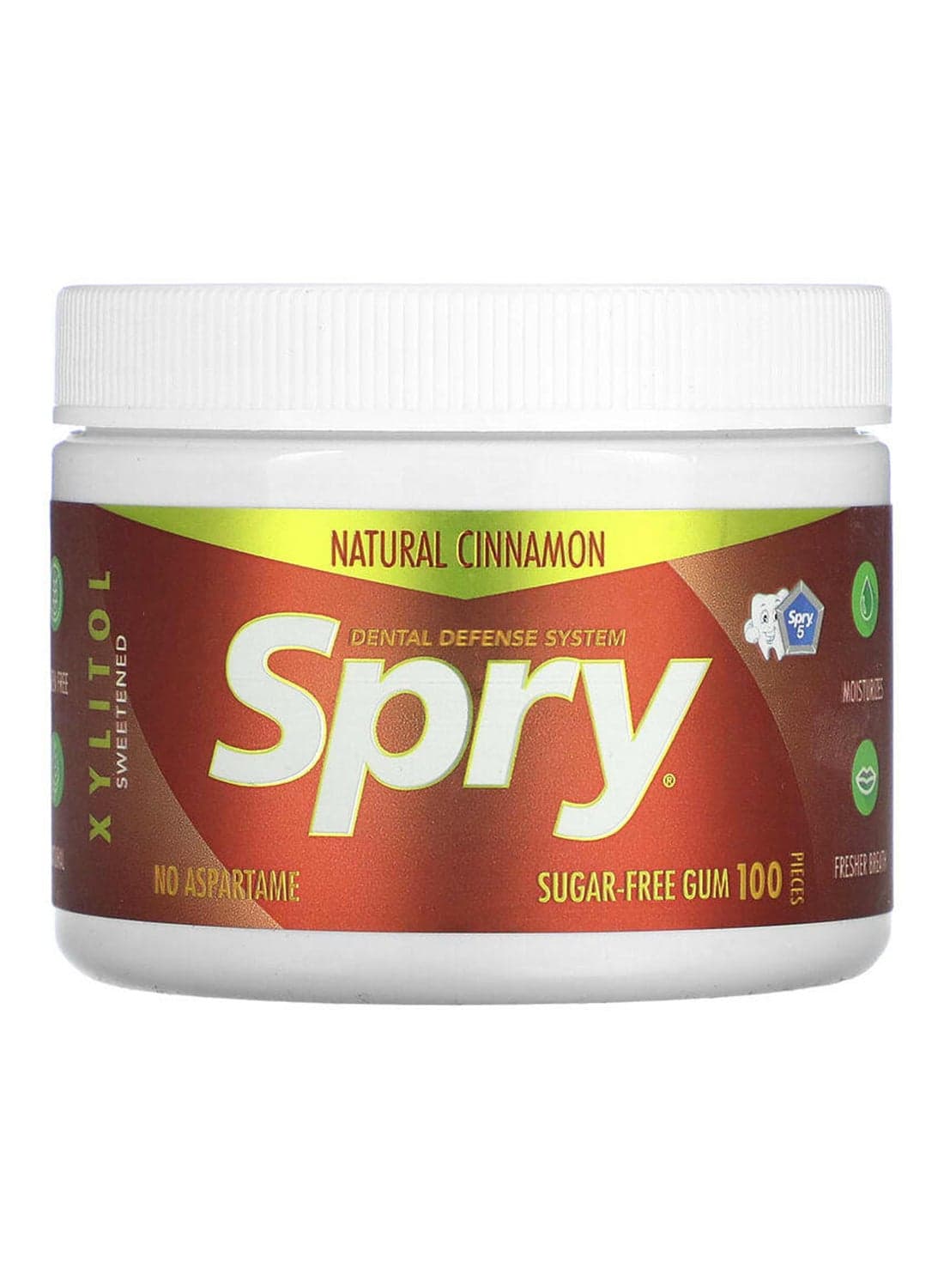 Spry Natural Cinnamon Dental Defense System Sugar Free Gum 100 Pieces 108grams