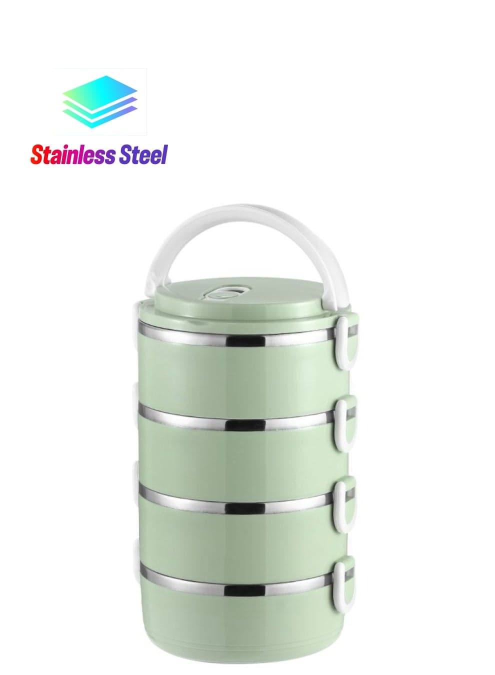 4-Tier Stainless Steel Lunch Box Green/Silver/White 26x14.5cm
