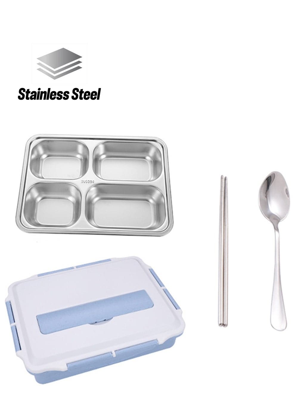 Shell Insulation Student Lunch Box Kit Blue/Silver/White 30 x 24cm