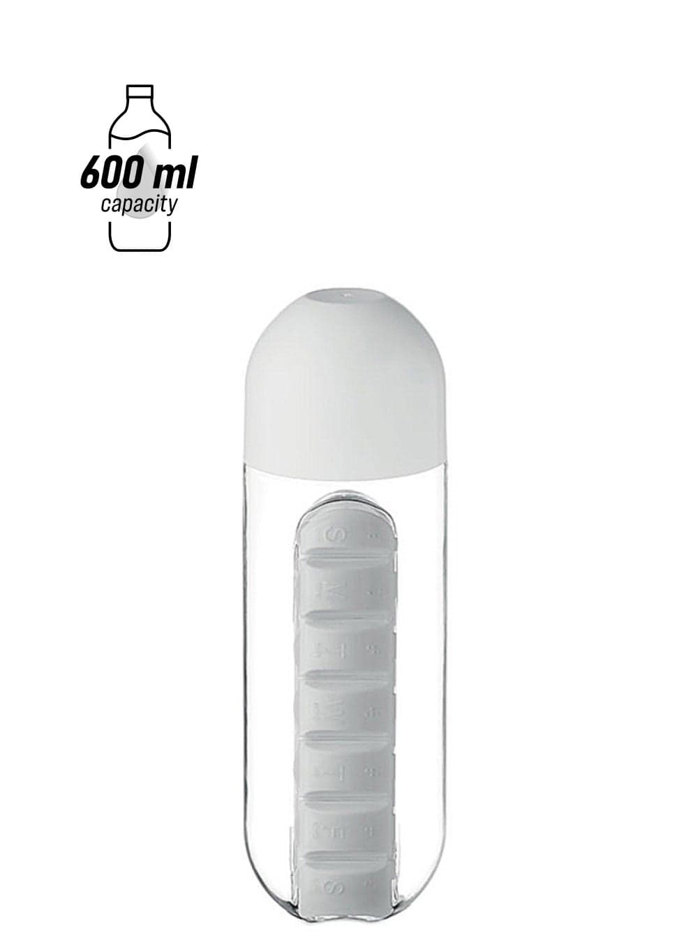 2-In-1 Tritan Water Bottle With Built-In Daily Pill Box Organizer White