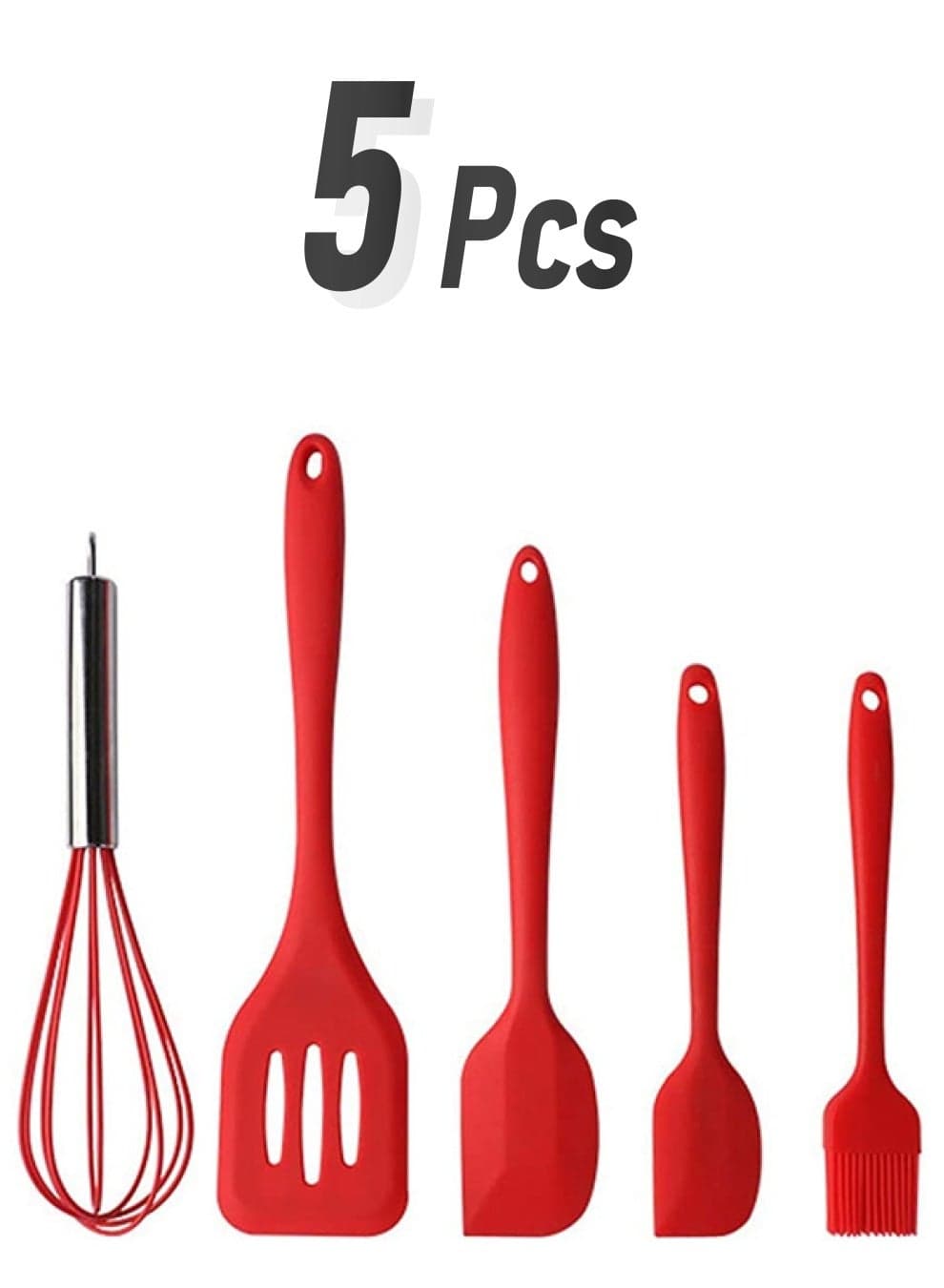 5-Piece Silicone Heat-Resistant Spatula Set Red