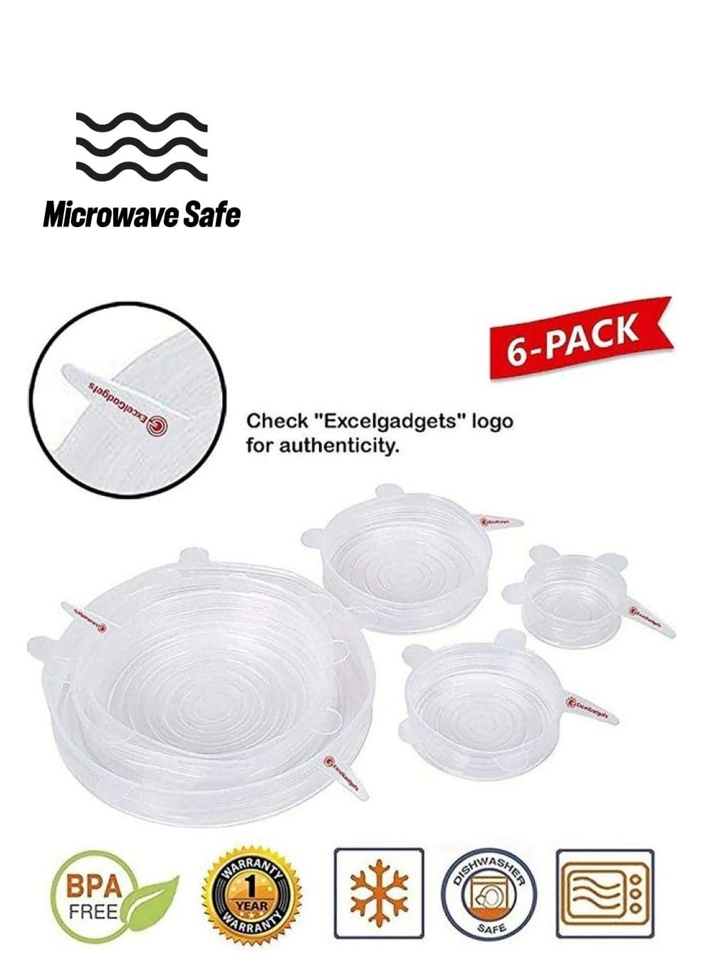 6 - Piece Fresh-keeping Silicone Stretchable Cover Transparent