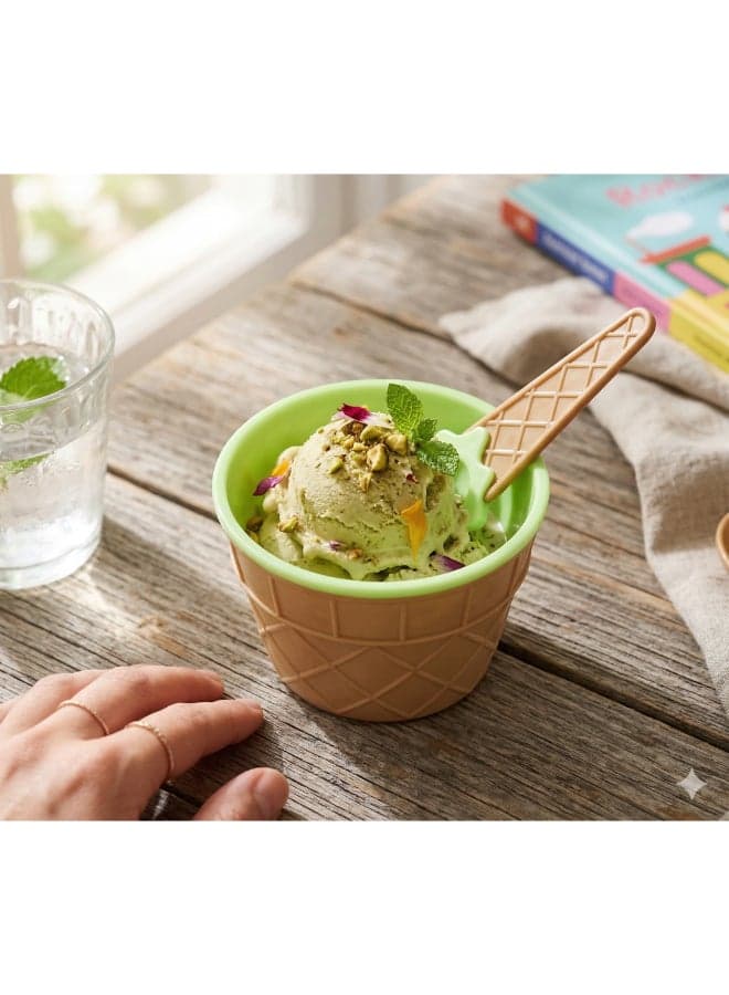 Ice Cream Bowl With Spoon Brown/Green 67ml