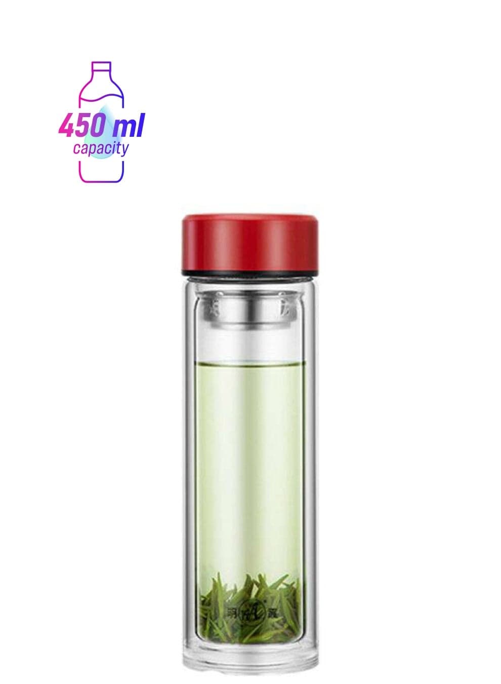 Glass Water Bottle Clear/Red 22.7cm