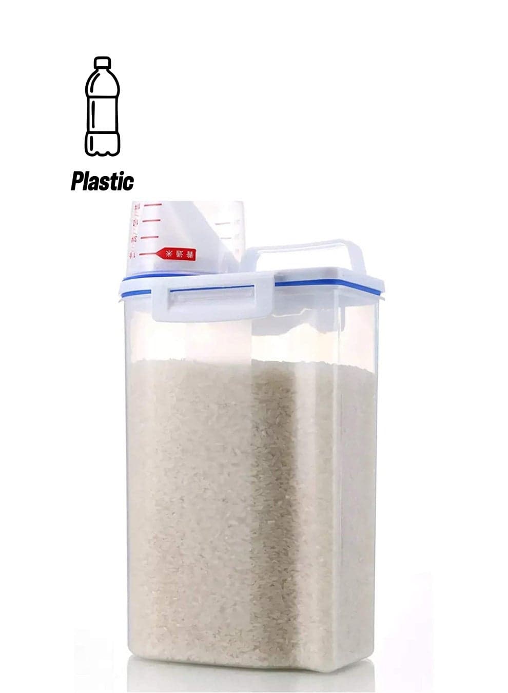 Rice And Cereal Storage Plastic Container With Pour Spout And Measuring Cup Clear 23.5cm