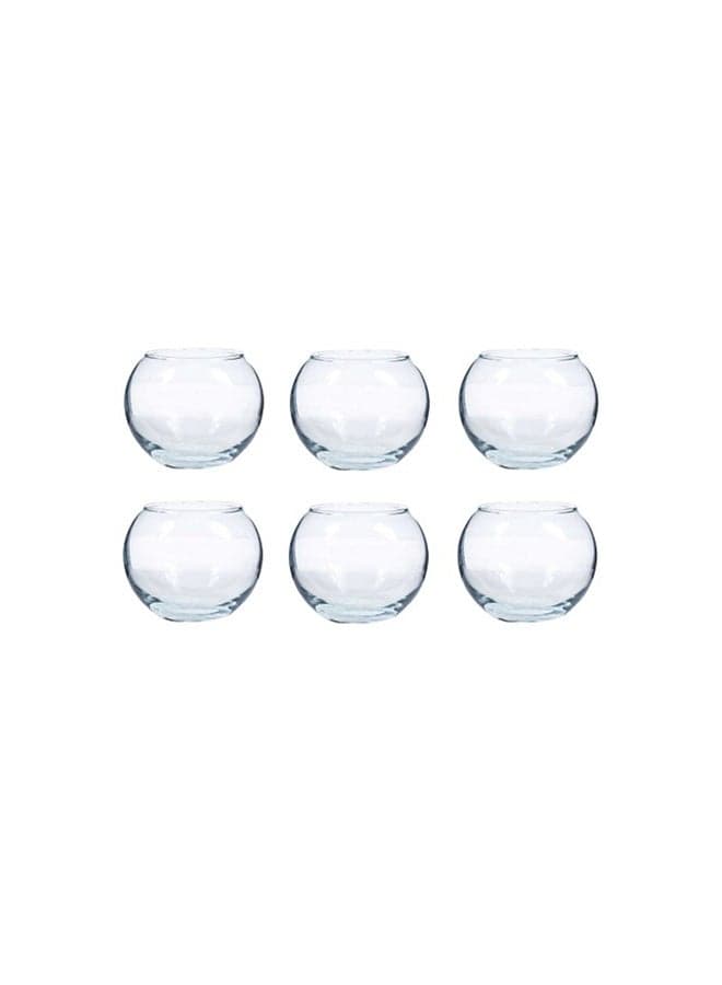 Six round glass vases small plant pot transparent hight 8 cm, width 10 cmcm