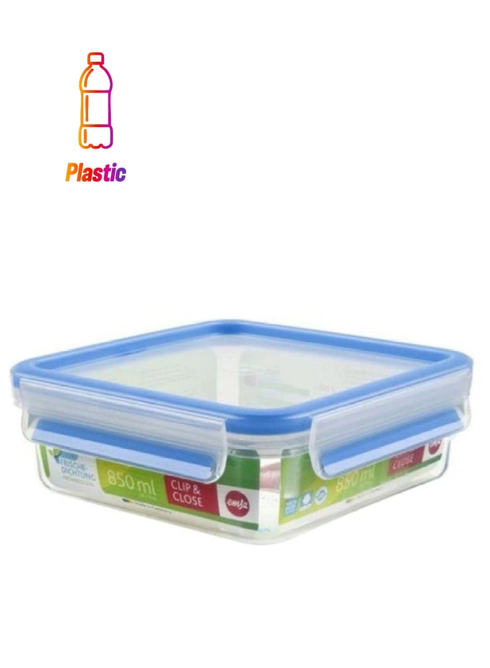 Square Clip And Close Food Container Clear/Blue 850ml
