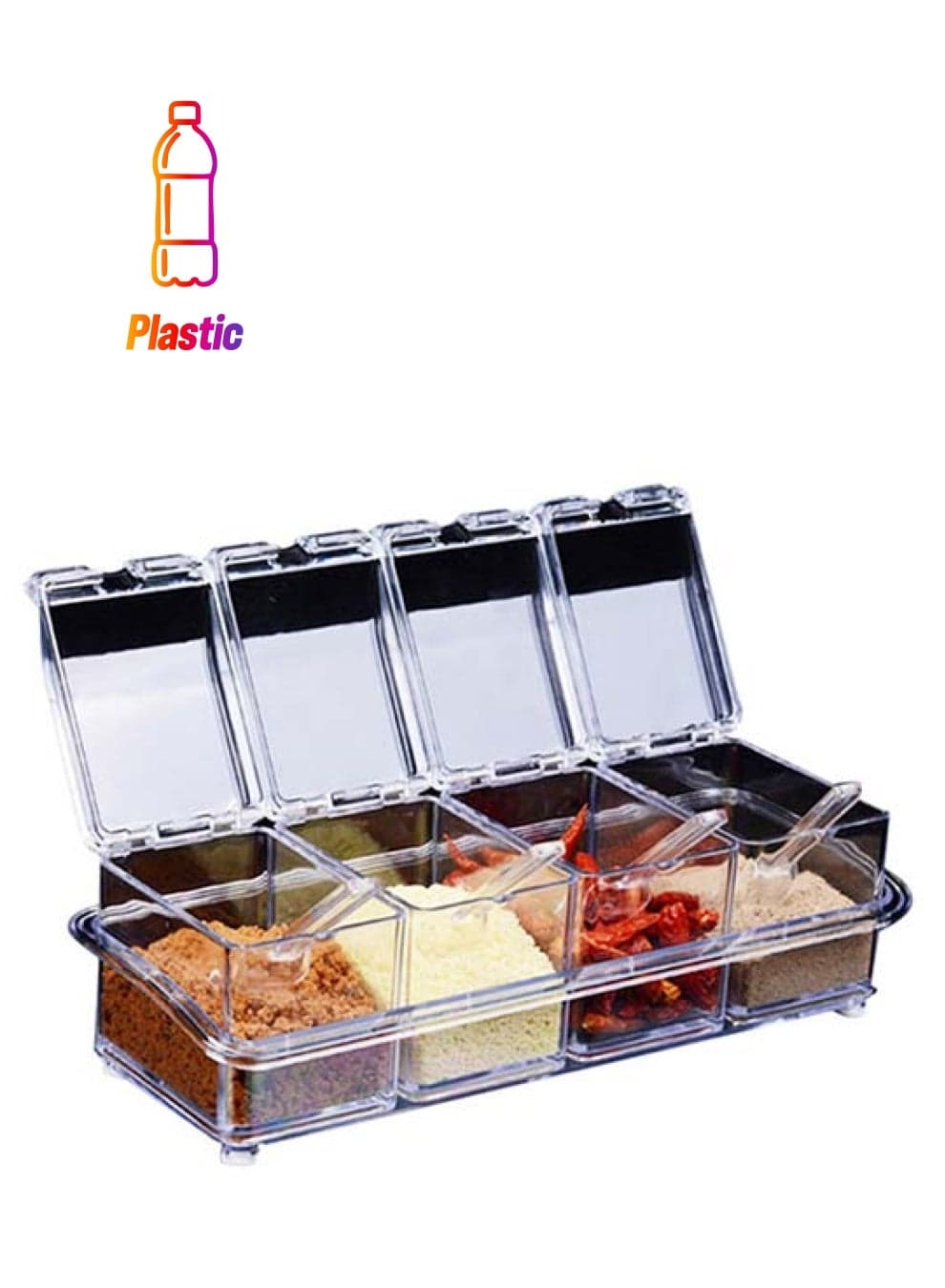 4 Pieces Home Spices Container Seasoning Jars Multicolour 25.8x9x7.2cm