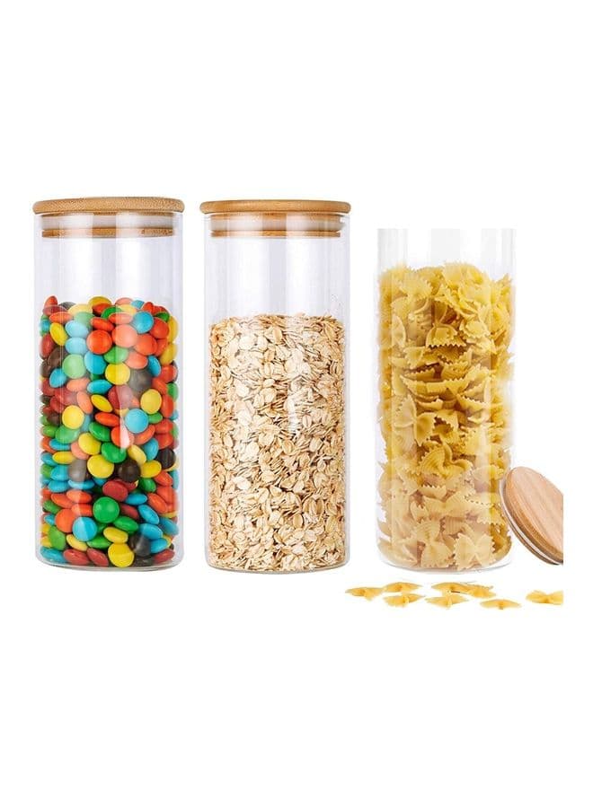 3Pcs- 950ML Borosilicate Glass Food Storage Jar with Bamboo Lid Clear/Brown 950 x 3ml