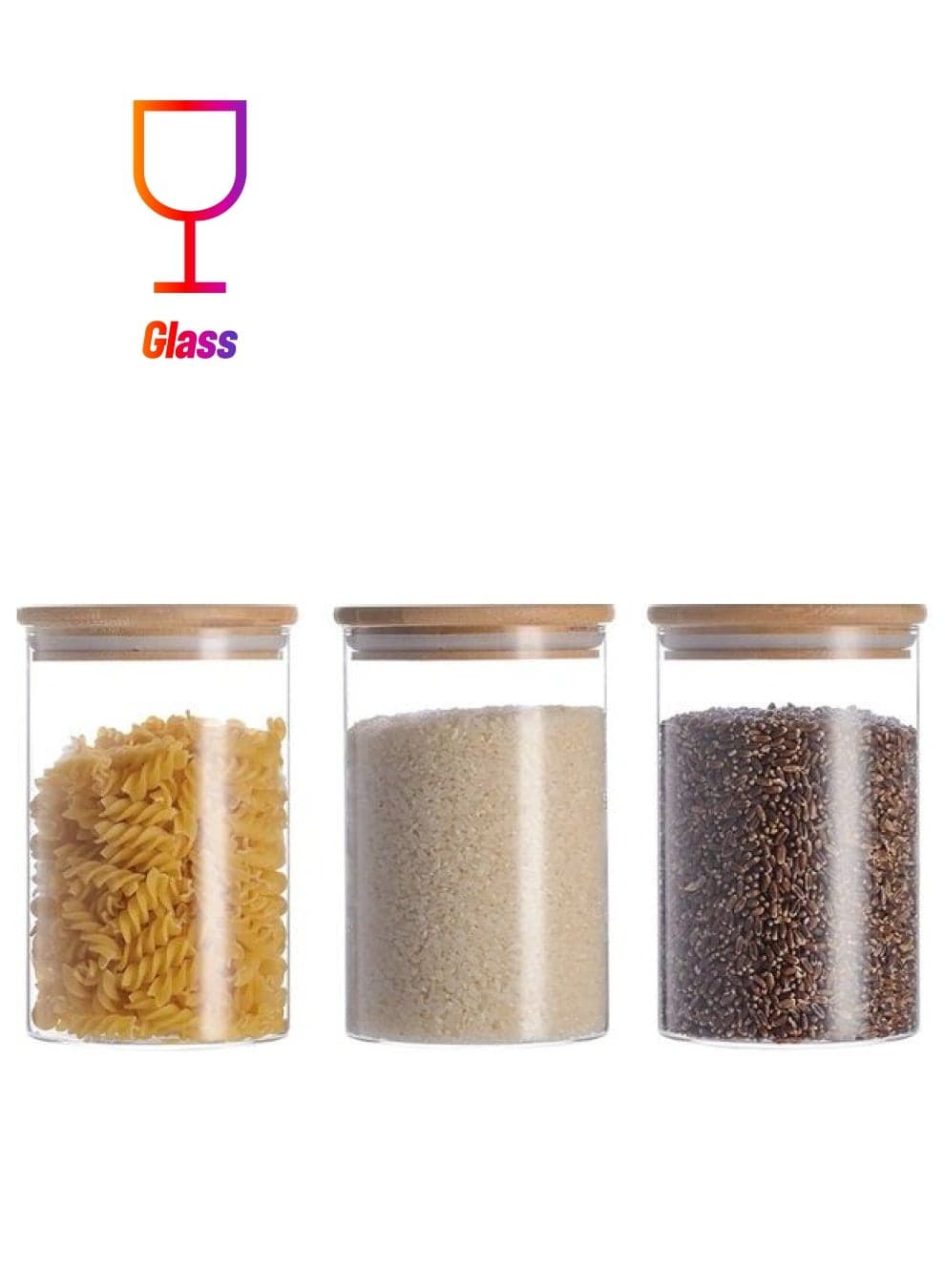 3-Piece Food Storage Glass Jar with Bamboo Airtight Lid Clear 950ml