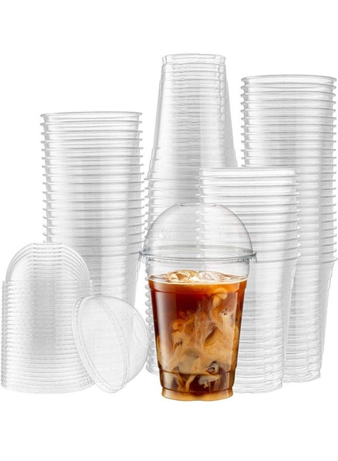 50-Piece Disposable Plastic Cup with Flat Lid Clear 475ml