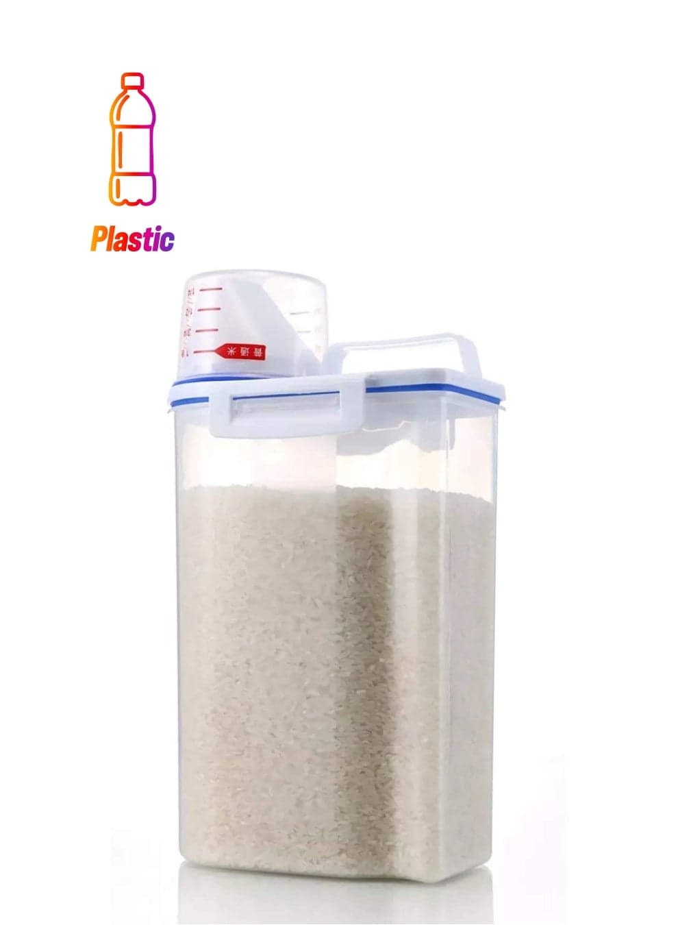 Plastic Storage Container with Pour Spout and Measuring Cup Clear/Blue 2Liters