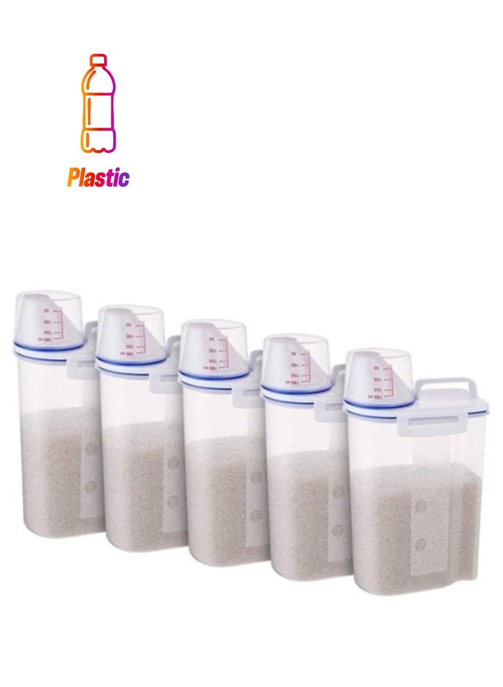 5-Piece Plastic Storage Container with Pour Spout and Measuring Cup Clear/Blue 2Liters