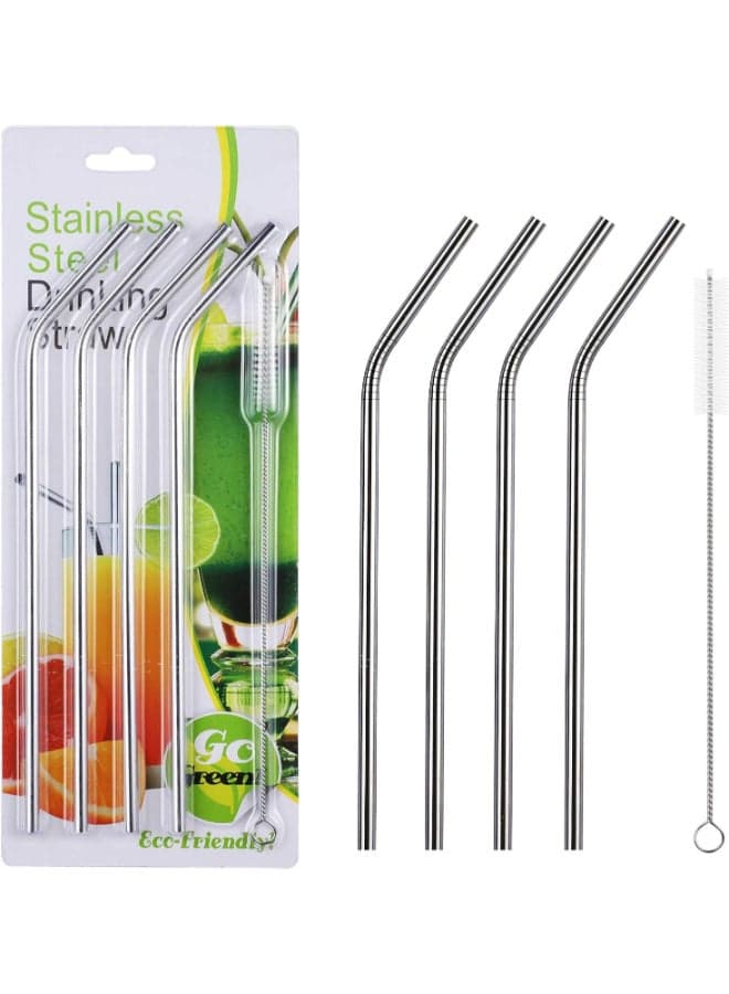 4- Reusable Stainless Steel Drinking Straws Silver 20cm