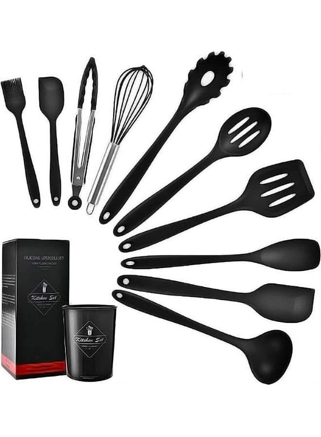 11-Piece Silicone Kitchen Utensils Set Black One Size