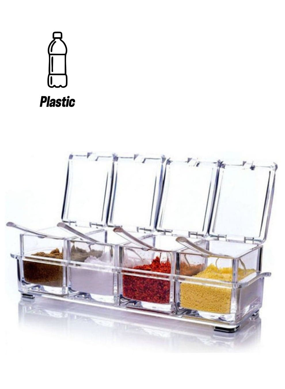 Set Of 4 Kitchen Acrylic Spice Container Jar Condiment Dispenser Salt Clear