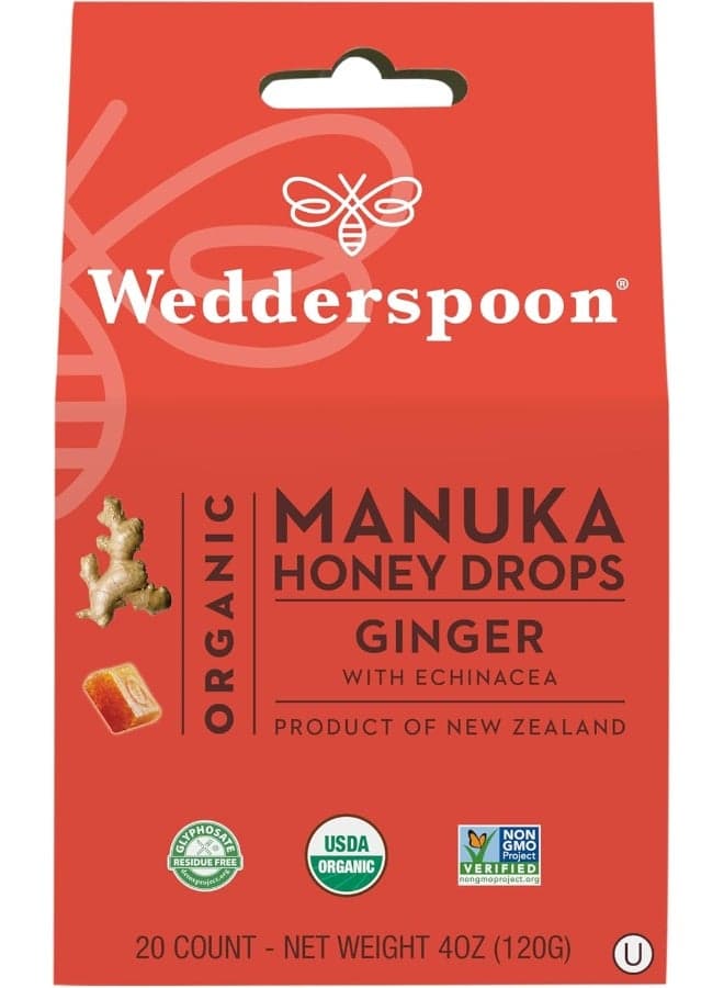 Organic Manuka Honey Drops, Ginger with Echinacea, 4 oz Packaging May Vary
