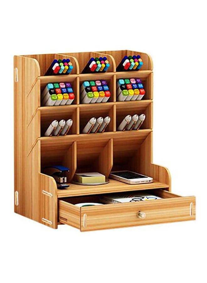 Wooden Pen Holder Storage Box Brown