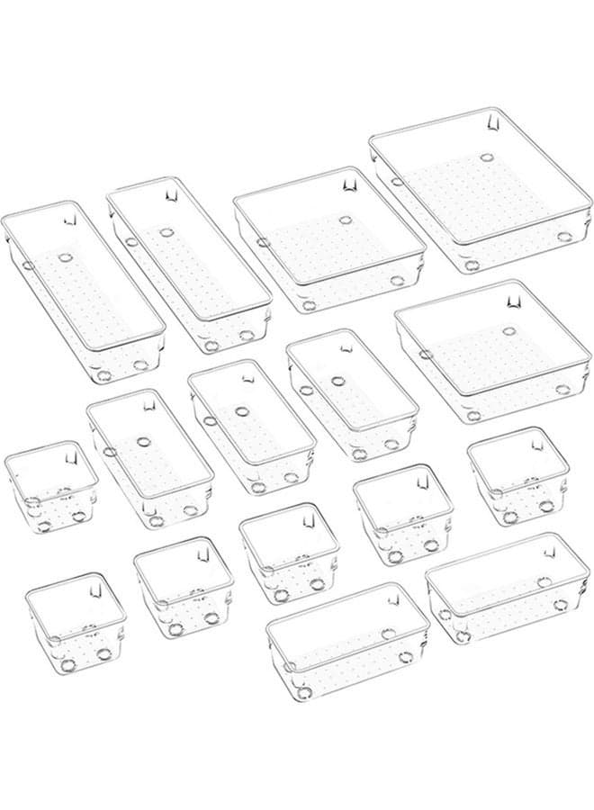 16-Piece Drawer Organizer Boxes For Makeup Kits Clear