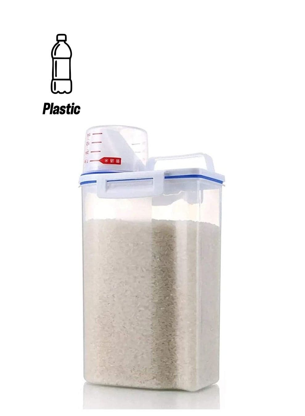 Food Container Storage Box With Measuring Cup And Lid Clear/White/Blue 2.5Liters