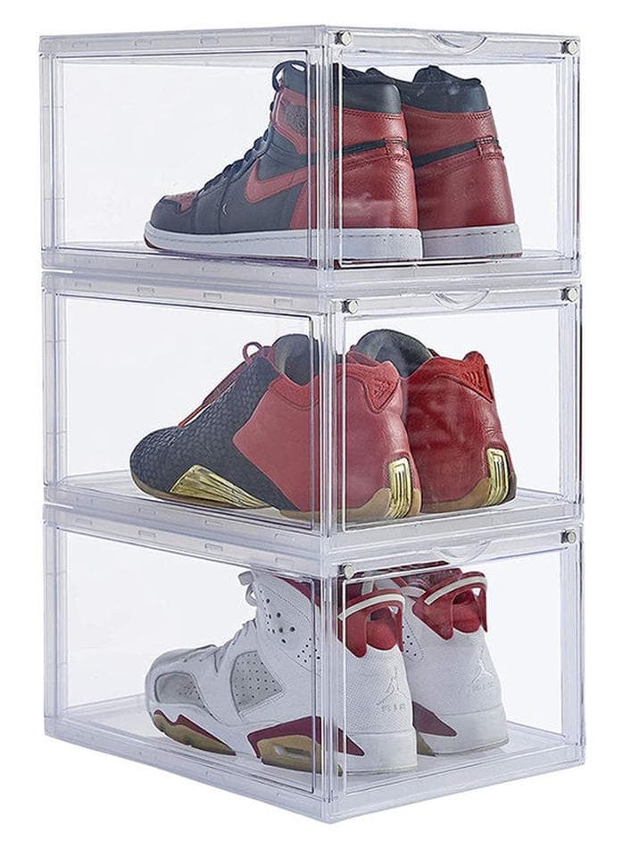 3-Piece Stackable Shoe Box Set Clear/White 13.5x7.5x10.6inch