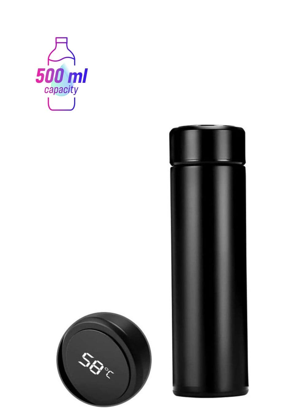 Intelligent Temperature Display Vacuum Insulated Water Bottle Black