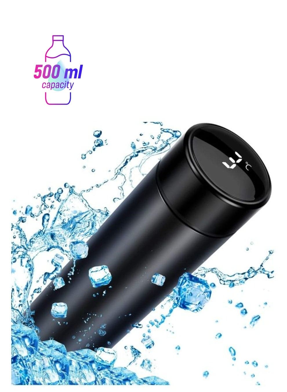 Intelligent Temperature Display Vacuum Insulated Water Bottle Black 500ml