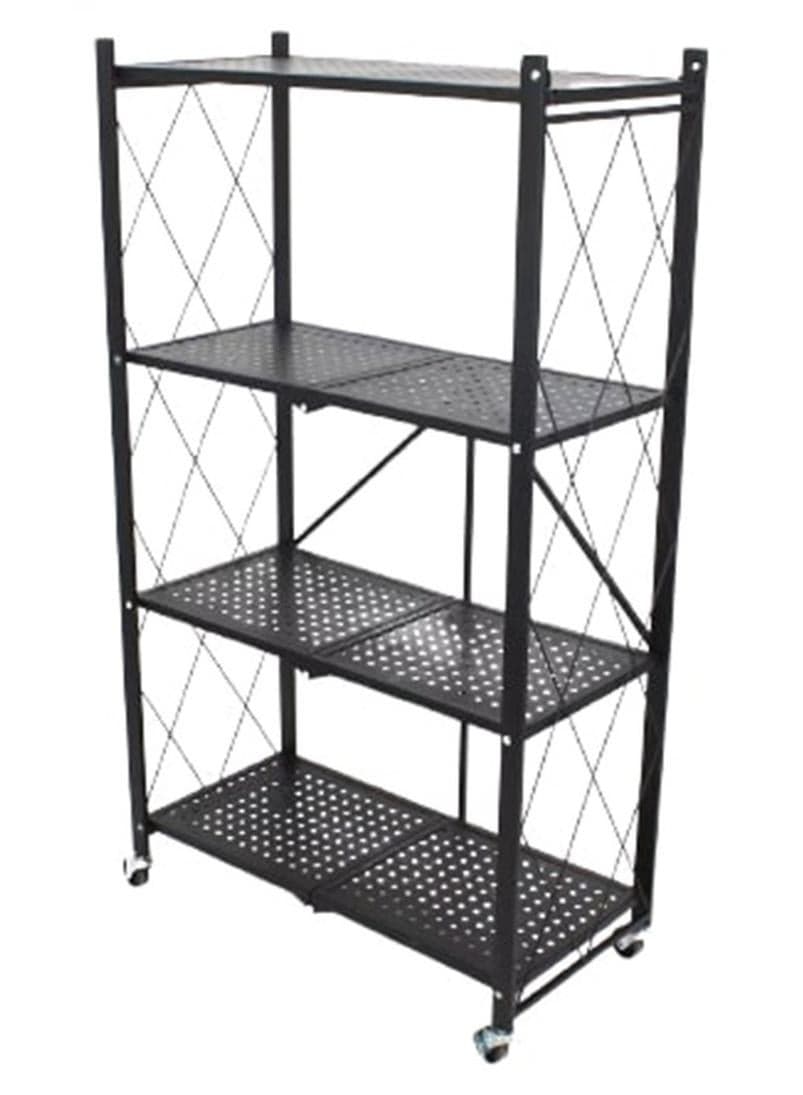 4-Layered Foldable Storage Rack With Wheels Black 34x71x124cm