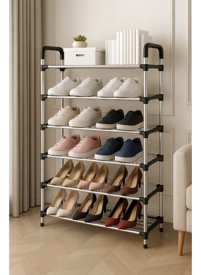 6-Layer Storage Shoe Rack Silver/Black 110x60x30cm