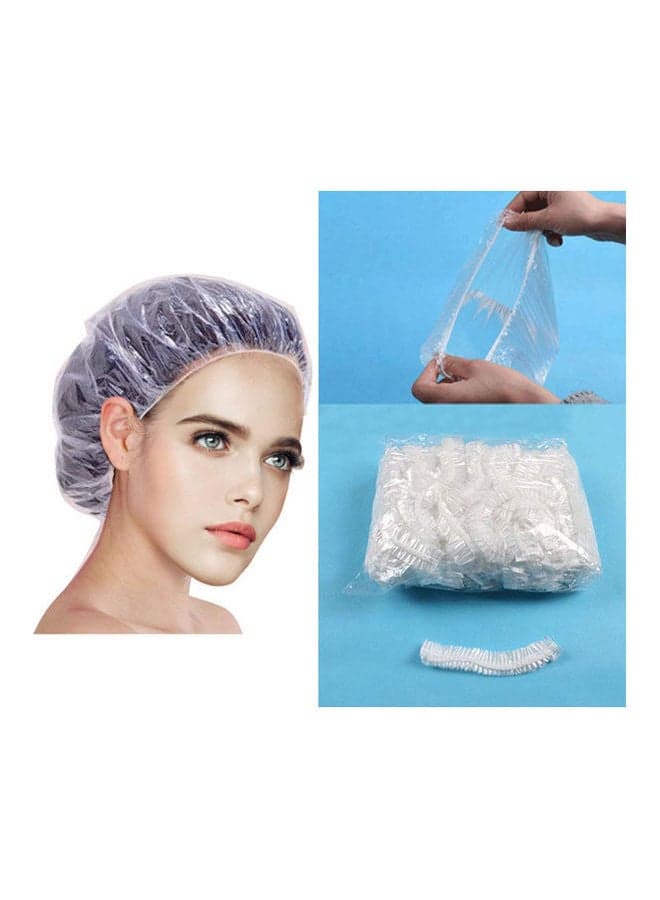 Shower Cap Disposable - 100 Pcs Thickening Women Waterproof Shower Caps Clear