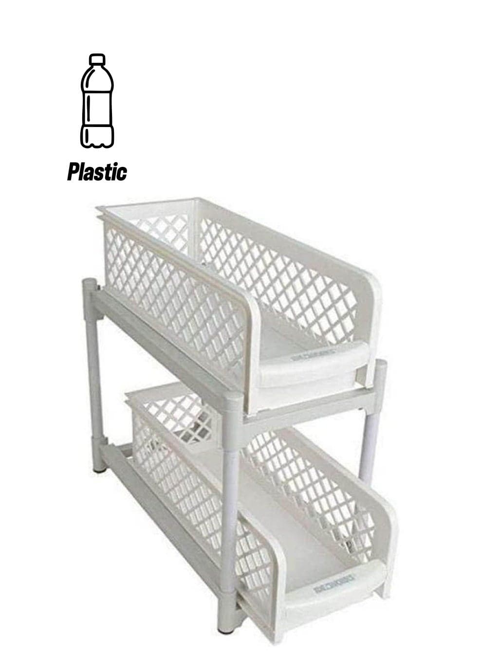 2 Tier Portable Basket Drawers Bathroom Kitchen Space Saving Storage Containers White 7.5x14.25cm
